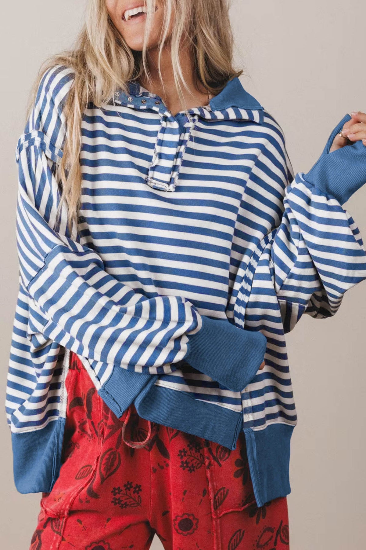 Blue Stripe Pullover Sweatshirt