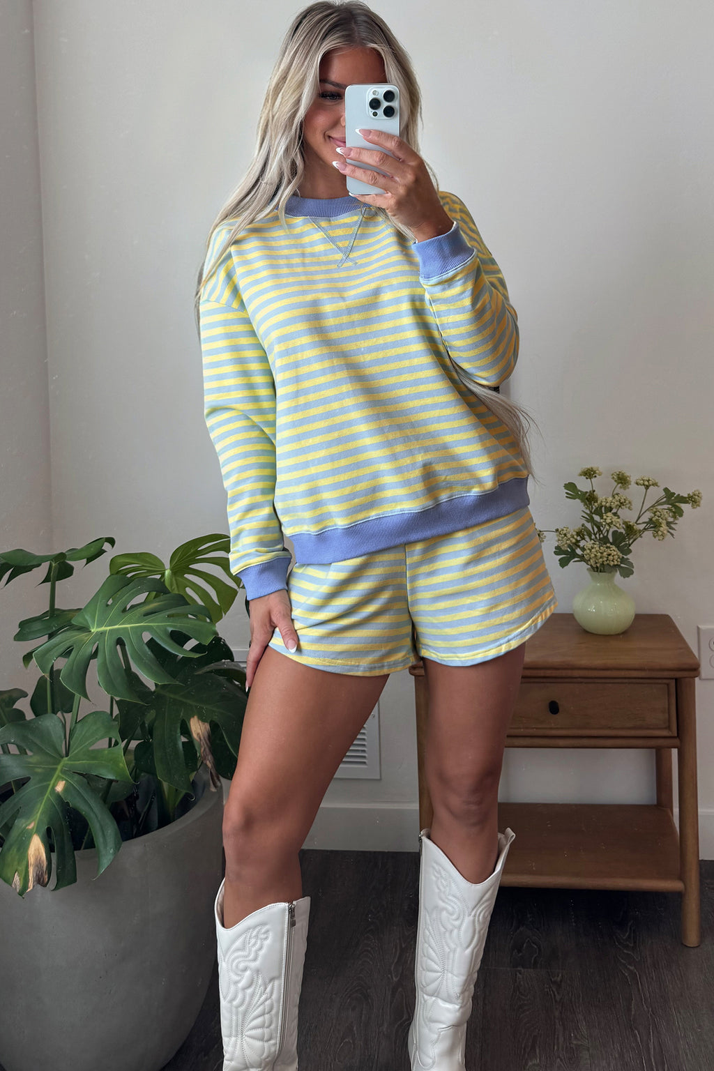 Pink Stripe Color Block Shorts 2pcs Set